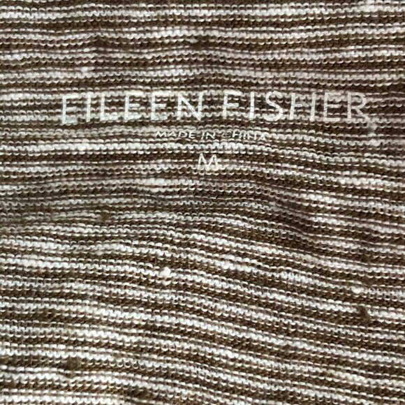 Eileen Fisher 100% Linen Tan Beige U Neck Striped Tank Top - Picture 2 of 7